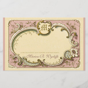 Papelaria Rococo Elegante Francês Quadro Dourado Rosa