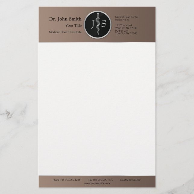 Papelaria Rod de Asclepius Médico Clássico Noble Silver (Frente)