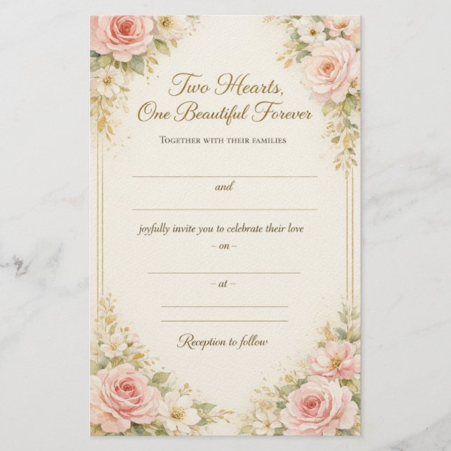 Papelaria Romantic Floral Wedding Invitation Card Template (Frente)