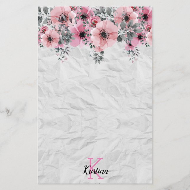 Papelaria Romântico Elegante Antiquado Floral Personalizado (Frente)