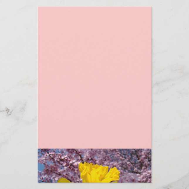 Papelaria Rosa Árvore Floresce Narcisos da Primave (Frente)