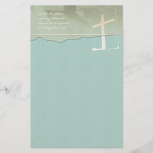 Papelaria Rosa de Carta Cruzada Cristã em Azul Aqua