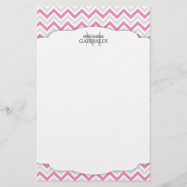 Papelaria Rosa e moderno de Chevron personalizados (Frente)