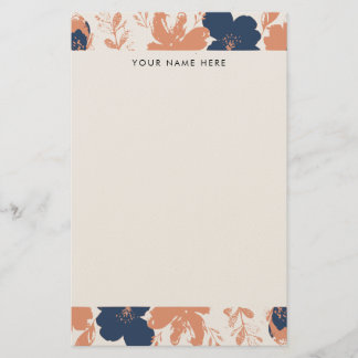 Papelaria Rosa Empoeirado e Floral Azul com Nome