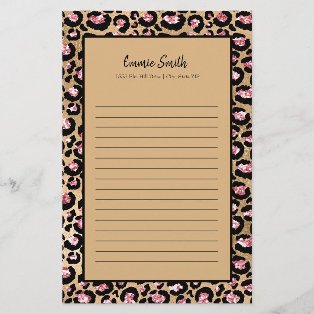 Papelaria Rosa Preto Marrom Cheetah Leopardo Linha Personali (Frente)
