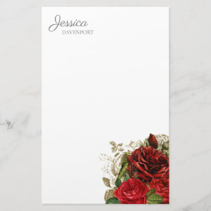Papelaria Rosa vermelha Floral Elegante Vintage