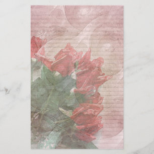 Papelaria Rosa vermelha Floral stationery - linhas opcionais
