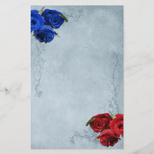 Papelaria Rosas azuis e vermelhos em cascata (Frente)