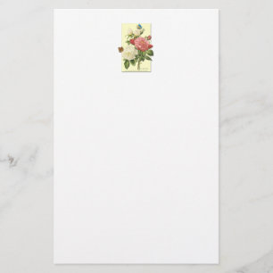 Papelaria Rosas Botânicos de Vintagem Branca Rosa