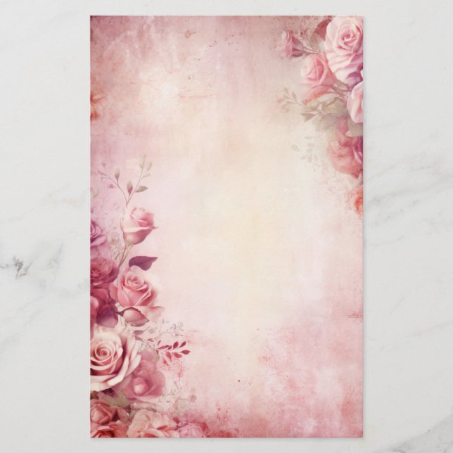 Papelaria Rosas Cor-de-Rosa Vintage (Frente)