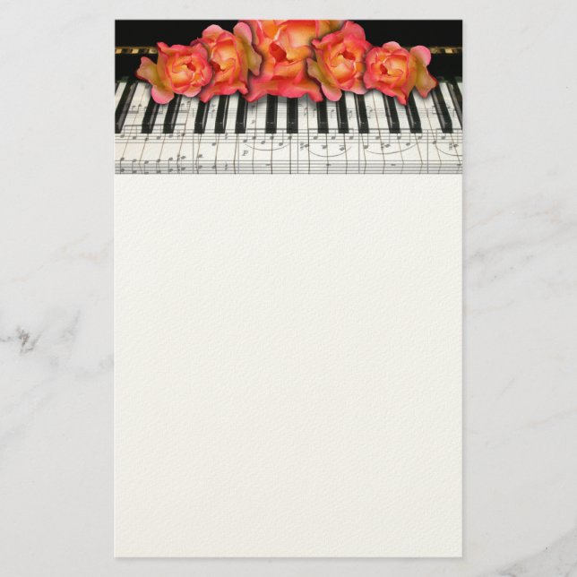 Papelaria Rosas do teclado de piano e notas da música (Frente)