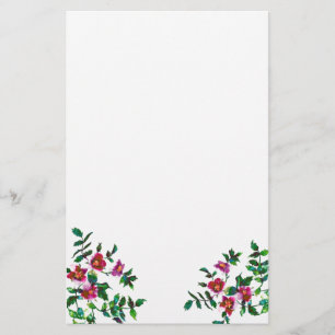 Papelaria Rosas florais de cor-de-água magenta-rosa elegante