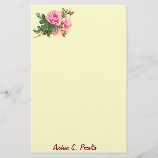 Papelaria Rosas Rosa Românticas Personalizadas (Frente)
