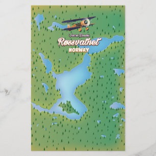 Papelaria Røssvatnet Norway Lake map art impressão.