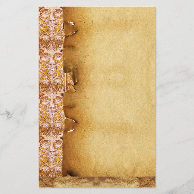 PAPELARIA ROSTO GROTESCO COM PARCHMENTO FLORAL BRANCO DOURAD (Frente)