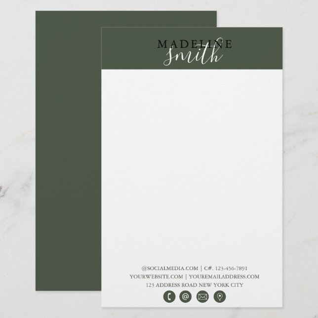 Papelaria Roteiro Moderno Verde Escuro (Frente/Verso)