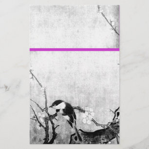 Papelaria Roxo branco do preto da ÁRVORE do PÁSSARO E da