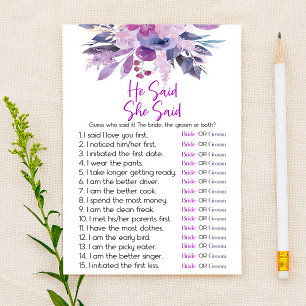 Papelaria Roxo Floral Disse Que Disse Jogo Do Chá de panela