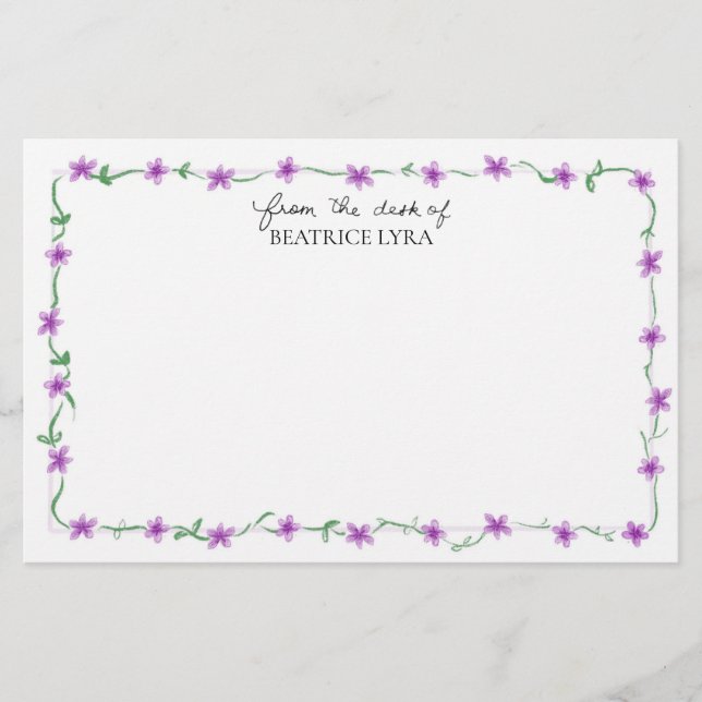 Papelaria Roxo Floral Personalizável (Frente)