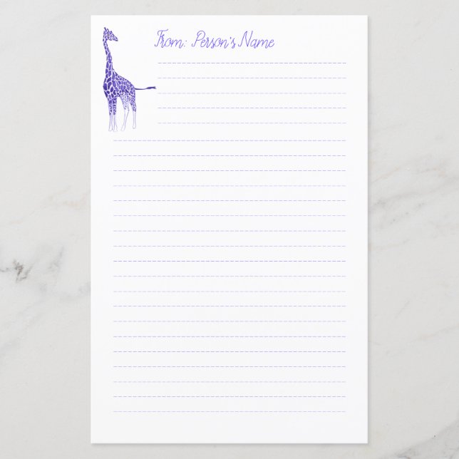 Papelaria Roxo Personalizada Lined Giraffe (Frente)