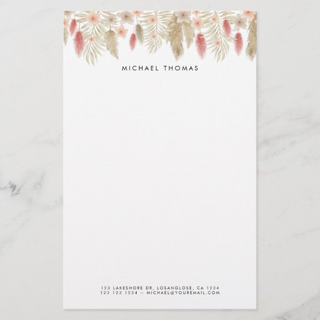 Papelaria Rustic Watercolor Boho Floral Personalizado (Frente)