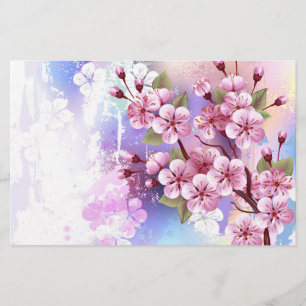 Papelaria Sakura rosa no fundo da pintura