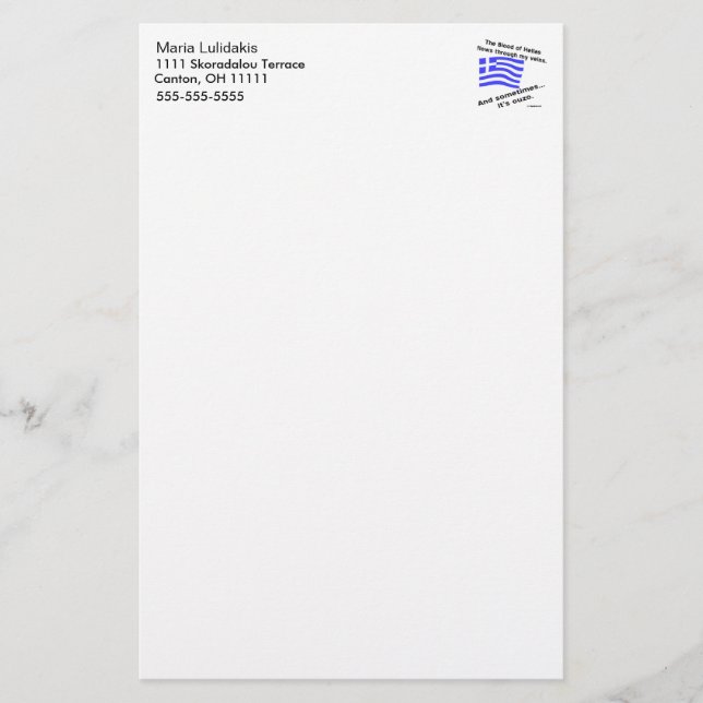 Papelaria Sangue da Grécia e Ouzo Personalizado (Frente)