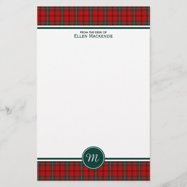 Papelaria Scott Clan Tartan Red and Green Xadrez Monograma (Frente)