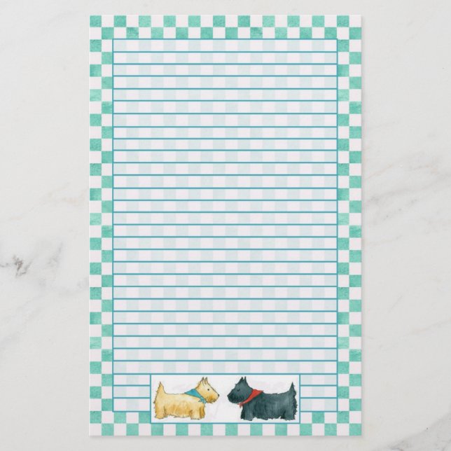 Papelaria Scottie Dog Teal Green Watercolor Checks Vinculado (Frente)