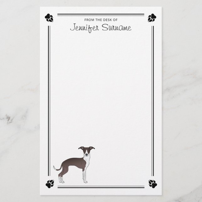 Papelaria Selagem E Italiano Greyhound Branco Com Patas & Te (Frente)