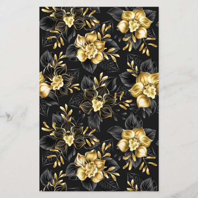 Papelaria Sem costura com orquídeas de joalharia (Frente)