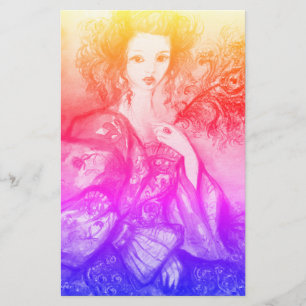 Papelaria SENHORA ROMÂNTICA COM PEACOCK PENA Azul Rosa