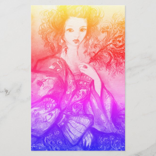 Papelaria SENHORA ROMÂNTICA COM PEACOCK PENA Azul Rosa (Frente)