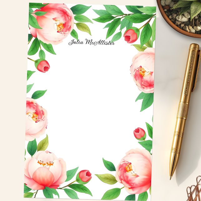 Papelaria Serene Watercolor Blooming Peony Flowers (Criador carregado)