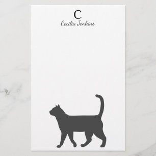 Papelaria Silhueta cinzenta moderna & nome do gato