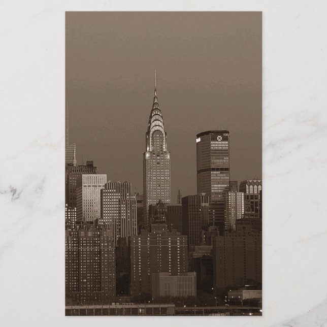 Papelaria Silhueta da Cidade de Nova York em Sépia (Frente)