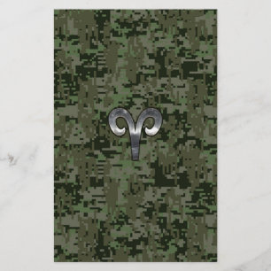 Papelaria Silver Aries Zodiac - Símbolo Verde Digital Camo