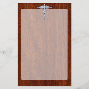 Papelaria Silver Caduceus Símbolo Médico Decor Mahogany