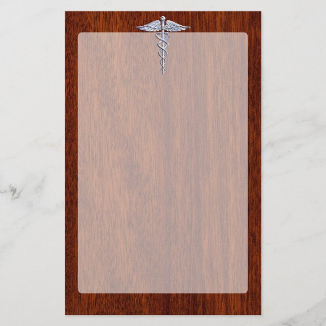 Papelaria Silver Caduceus Símbolo Médico Decor Mahogany (Frente)