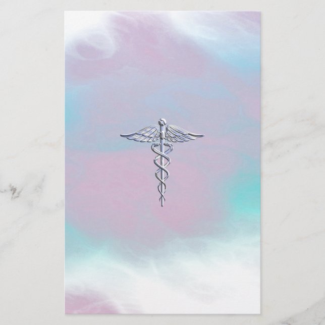 Papelaria Silver Caduceus - Símbolo Médico - Decoração da Mã (Frente)