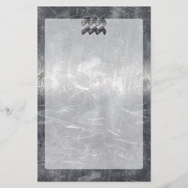 Papelaria Símbolo Aquário Grunge Prateado (Frente)