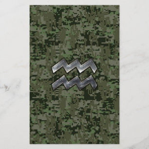 Papelaria Símbolo Aquarius Zodiac na Camo Digital Woodland