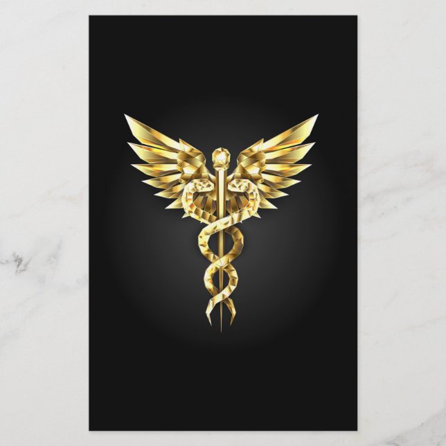 Papelaria Símbolo Poligonal Dourado Caduceus (Frente)