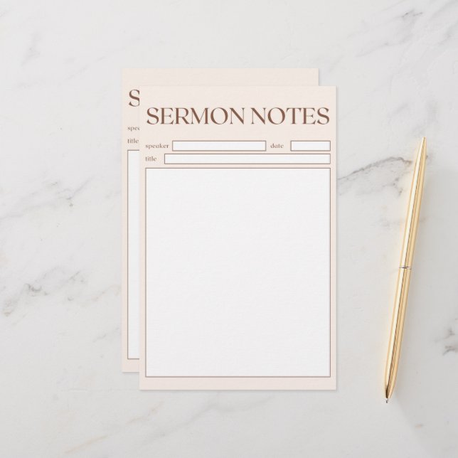 Papelaria Simples Beige Christian Sermon Notes Para A Igreja (Frente/Verso In Situ)