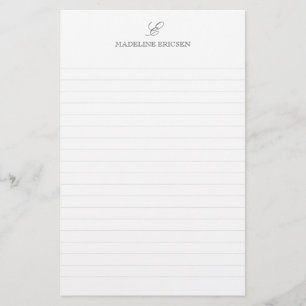 Papelaria Simples Elegância Cinza Branco Monograma Lenhado