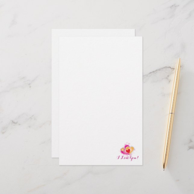 Papelaria Simples Eu Te Amo - Corações Rosa (Frente/Verso In Situ)