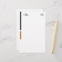 Papelaria Simples Monograma Dourado Preto Moderno
