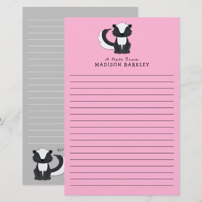 Papelaria Skunk Kid's Cute Woodland Animal (Frente/Verso)