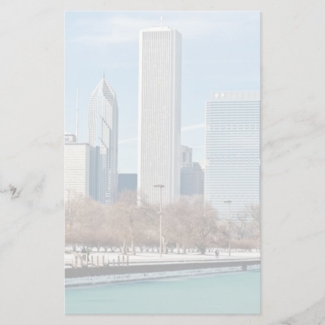 Papelaria Skyline de Chicago através do Lago Michigan (Frente)