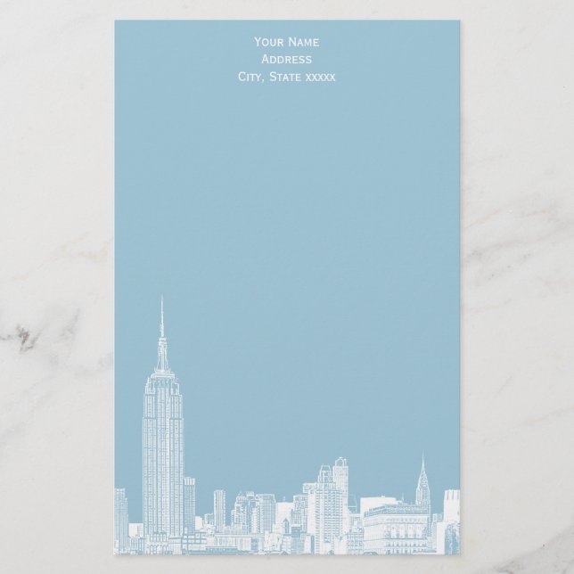 Papelaria Skyline NYC Branco Etch 01 Papel de Carta Lt Azul  (Frente)